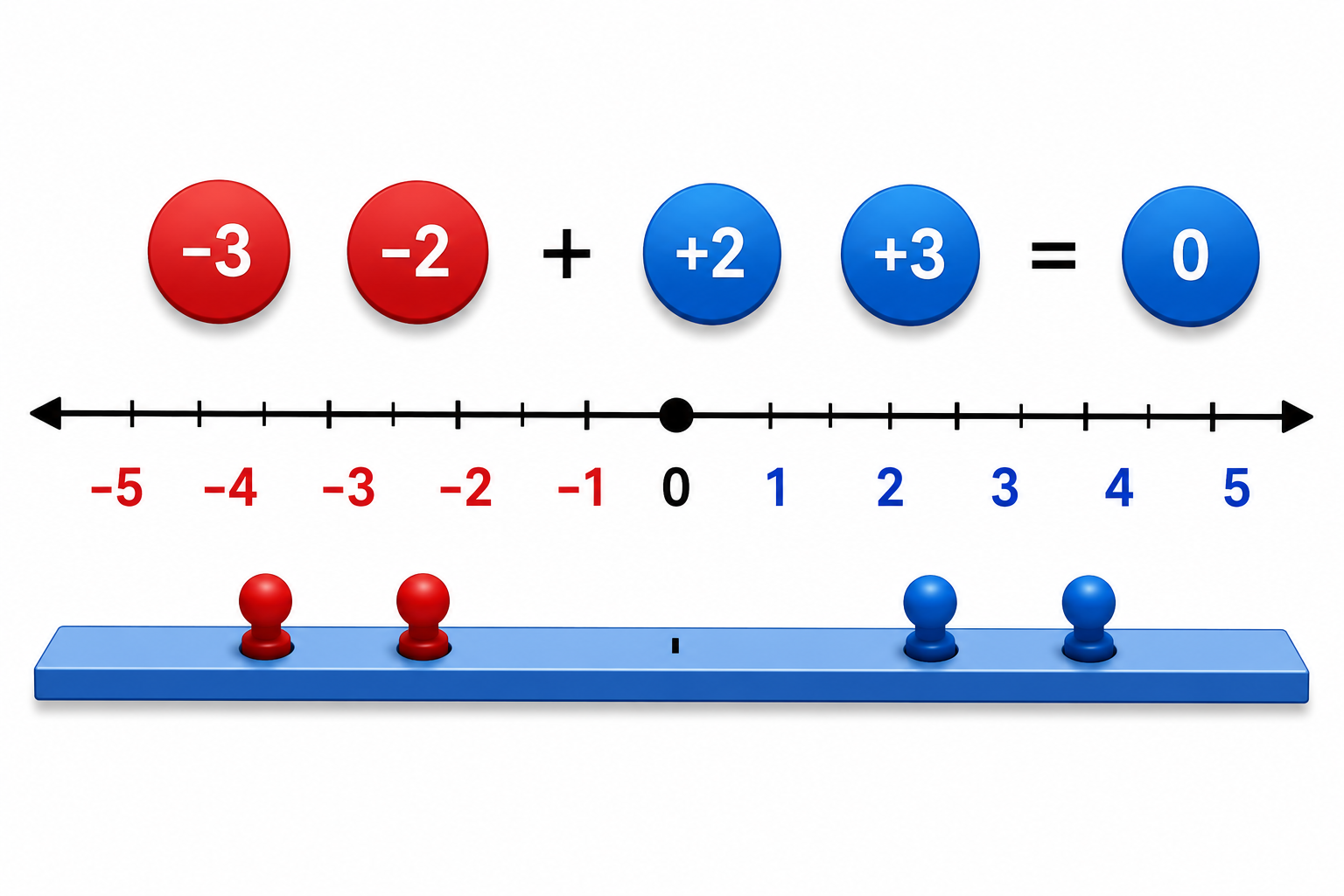 Numbers and Algebra illustration showing integer circles, number line and algebraic operations
